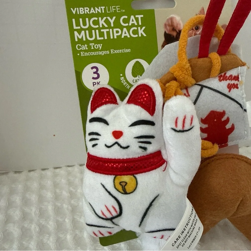 Vibrant Lucky Cat Toy Multipack - White, Red, Brown